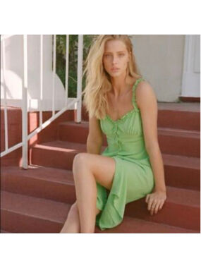 Wilfred Green Lealia Babydoll Milkmaid Button-Front Midi Dress Size 2 Ruffle